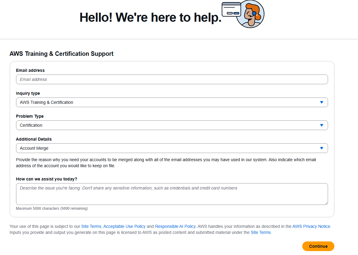 AWS Support form